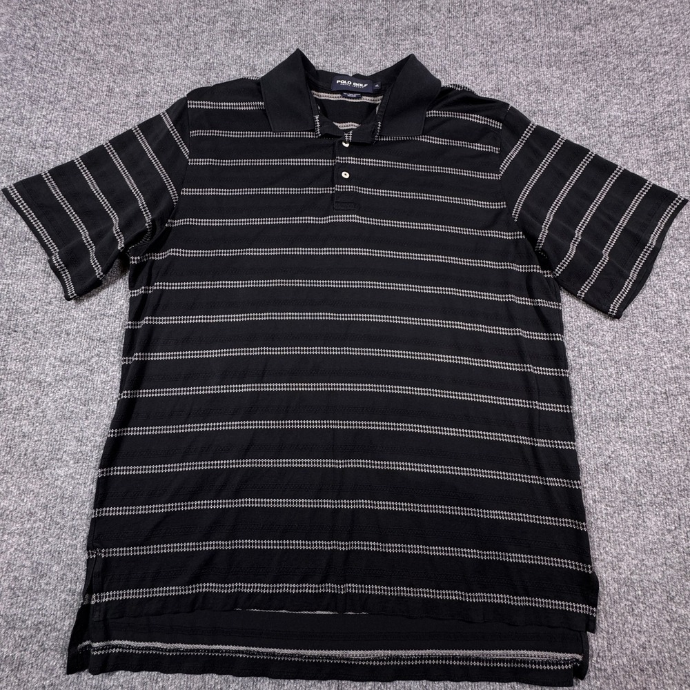 Polo Golf Ralph Lauren Mens XL Black Striped Pima Cotton Short Sleeve Polo Shirt